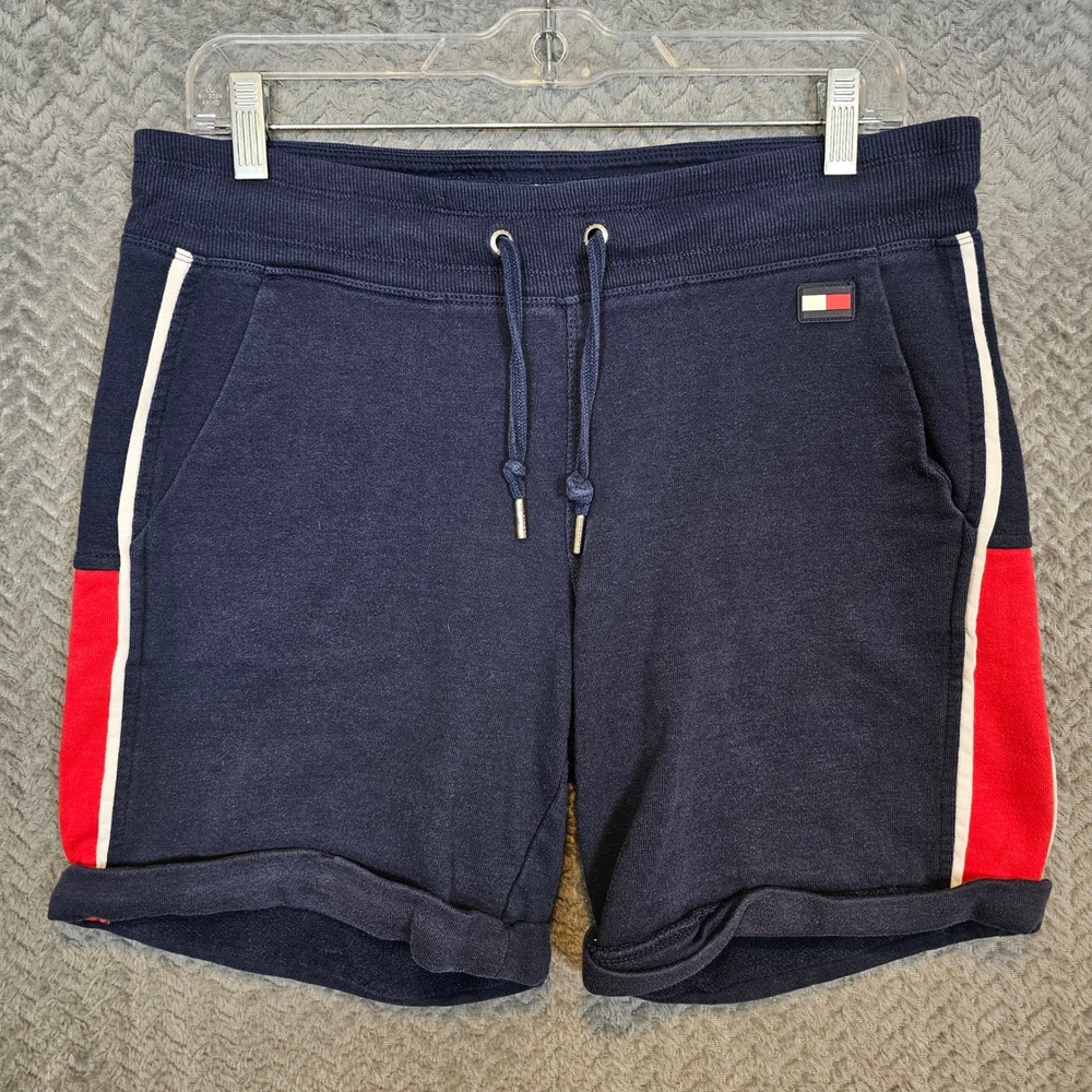 Tommy Hilfiger Sport Mens Navy Blue Side Stripe Sweat Shorts Size M 1524